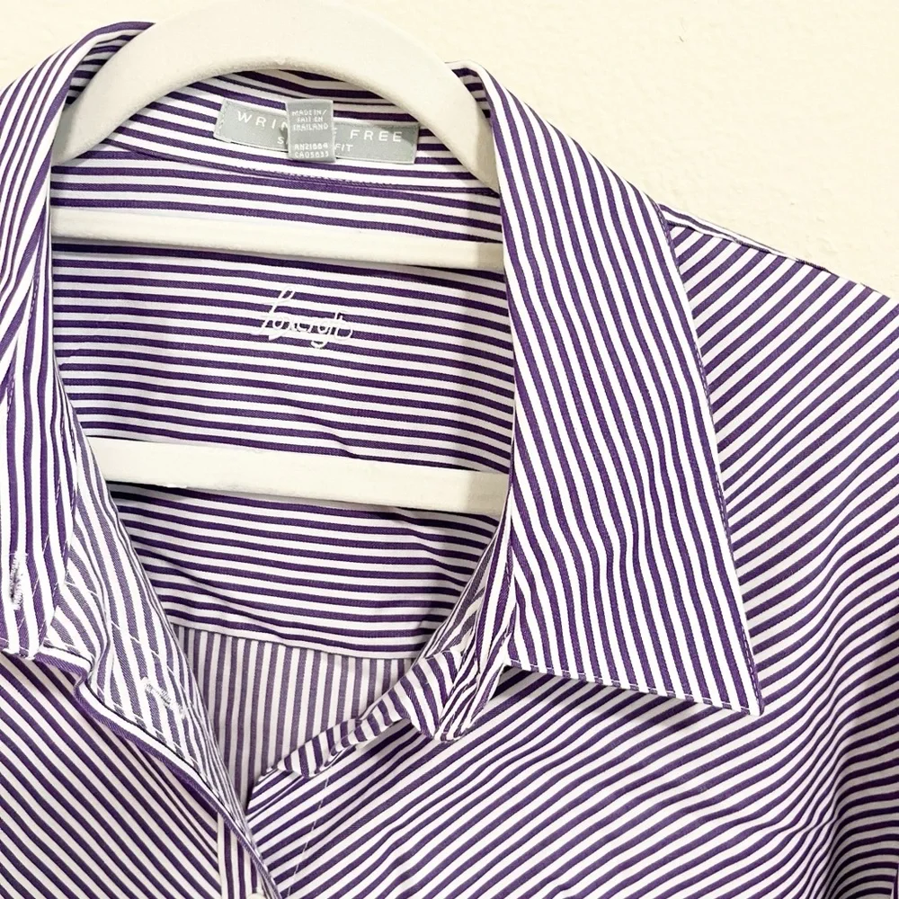 Foxcroft Purple and White Striped Button Down Shirt - Picture 4 of 7